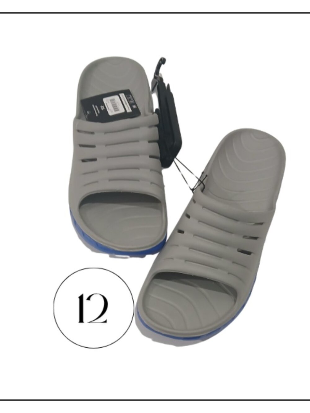 Athletic Works Gray Slide Sandals with Blue Trim - Men’s Athletic Recovery Shoes